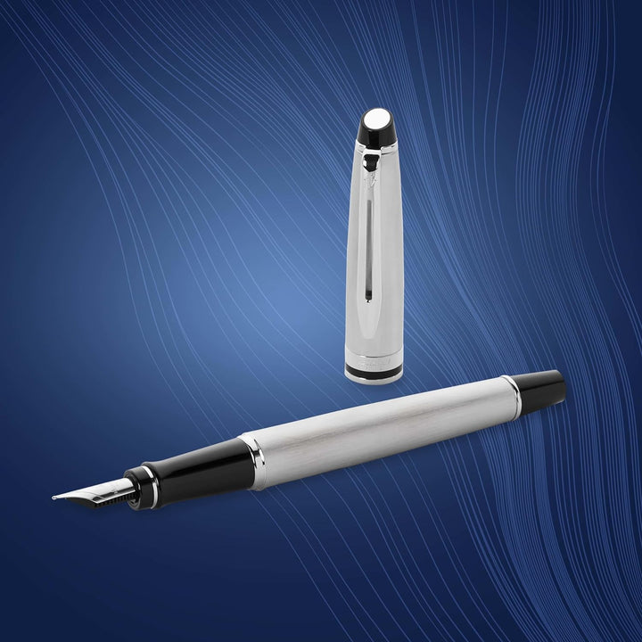 Waterman Expert Füller , Edelstahl mit Chromzierteile , Füllfederhalter mit mittlerer Feder , Gesche