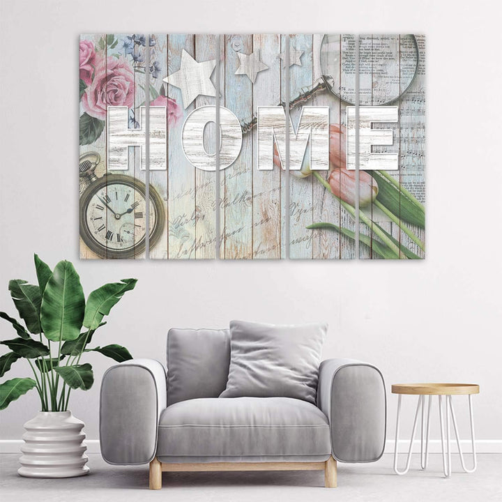 Feeby Wanddeko 5 teile Haus 150x100 cm Bilder modern Rosen Tulpen Blumen Küche Beige Deko Paneel 150