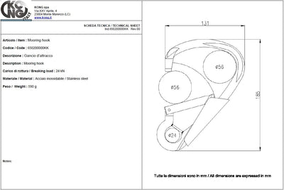 Laffordann Kong AISI316 Haken aus Edelstahl, asymmetrisch, 200 mm