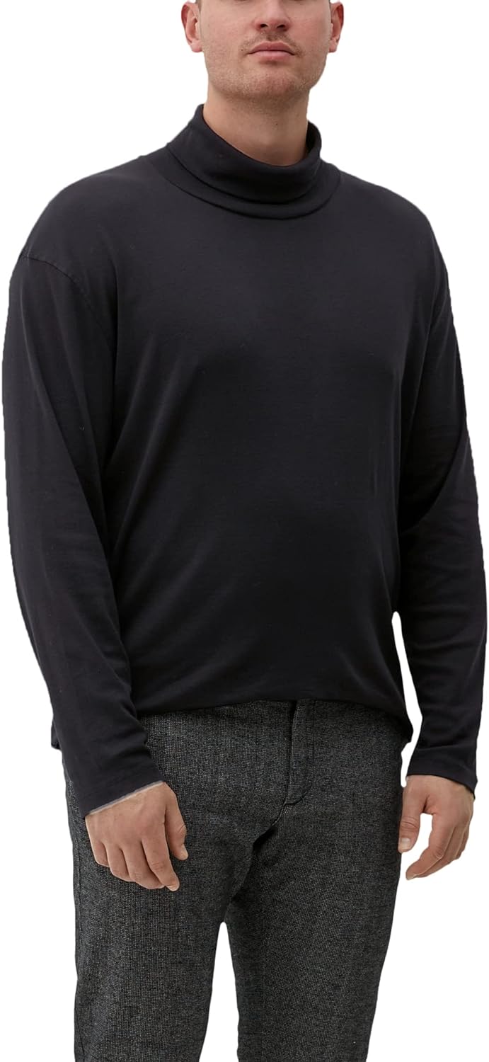 s.Oliver Big Size Herren Geripptes Longsleeve mit Turtleneck XXL Grosse Grössen Schwarz, XXL Grosse