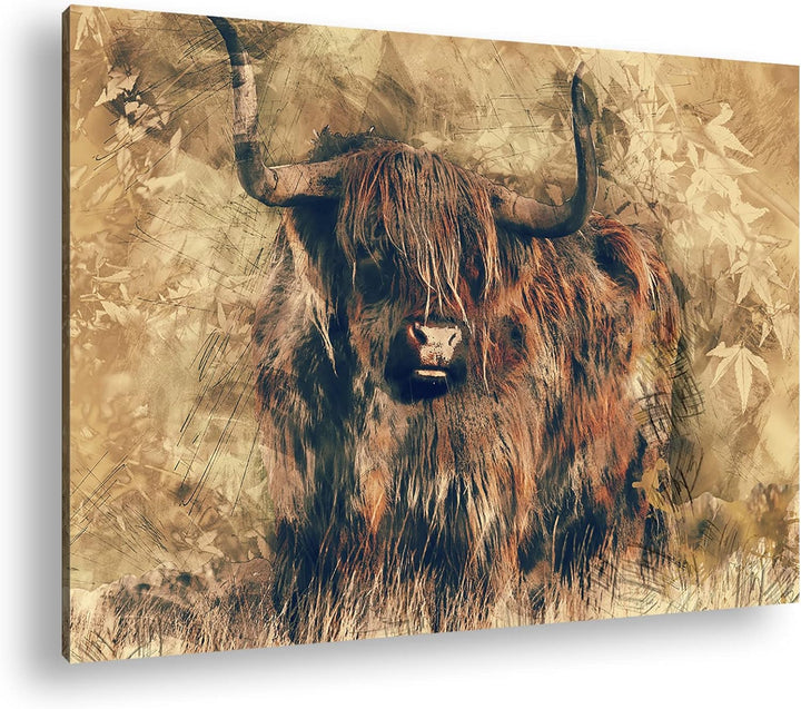 deyoli gezeichneter Stier Format: 80x60 als Leinwandbild, Motiv fertig gerahmt auf Echtholzrahmen, H