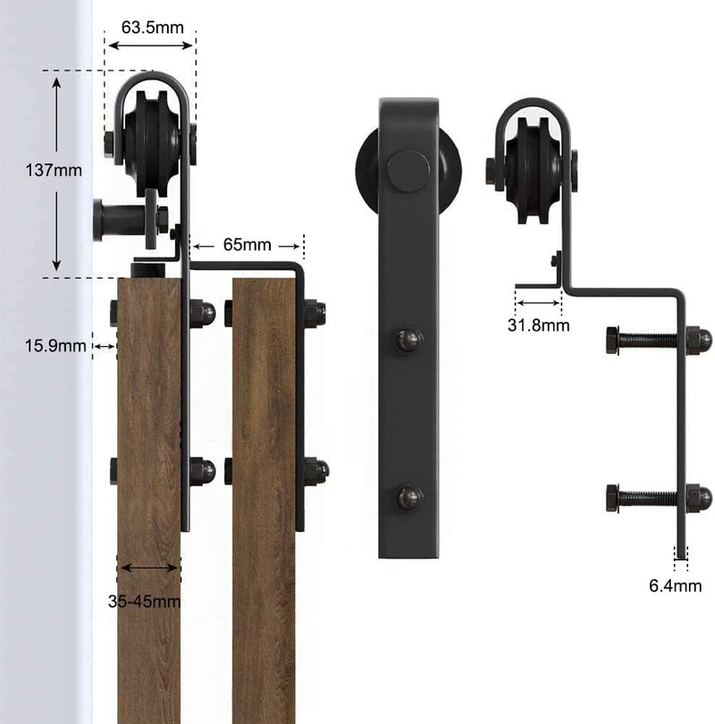 HOCONNIE 6FT/183cm Scheunentor Kit Scheunentor zum Schieben Scheunentor Schiebe Kit für Zusammenfall