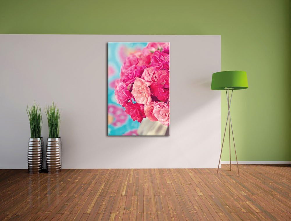 Pinker Rosenstrauss, Format: 100x70 auf Leinwand, XXL riesige Bilder fertig gerahmt mit Keilrahmen,