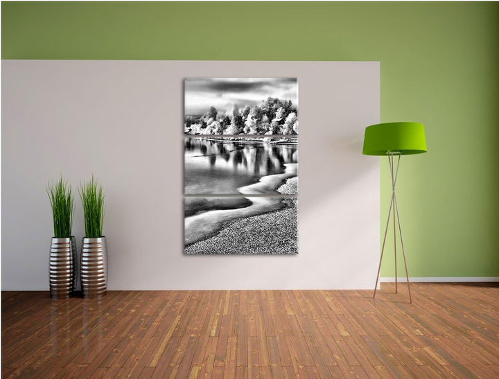 Pixxprint Monocrome, Winterlandschaft Wald Schnee Waldspaziergang 3-Teiler Leinwandbild 120x80 Bild