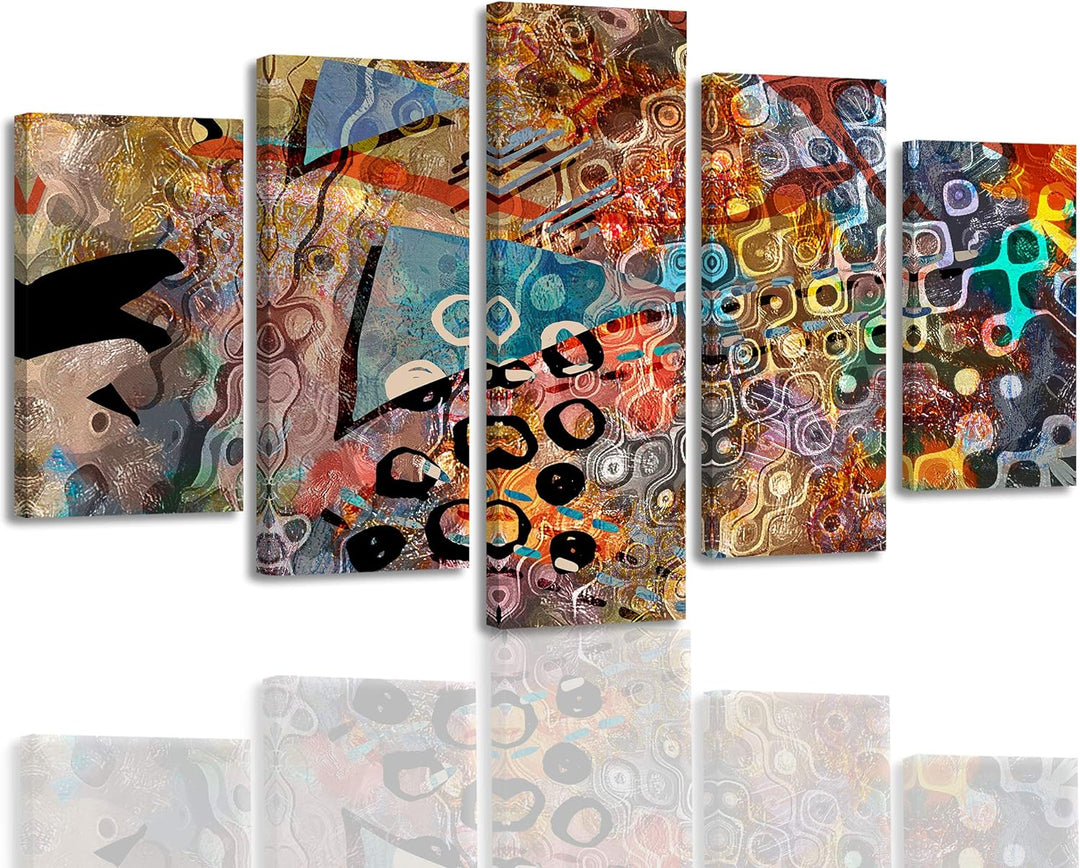 Feeby Leinwandbild 5-teilig Abstrakt Bild Wanddeko Grafik Design mehrfarbig 150x100 cm Leinwandbild