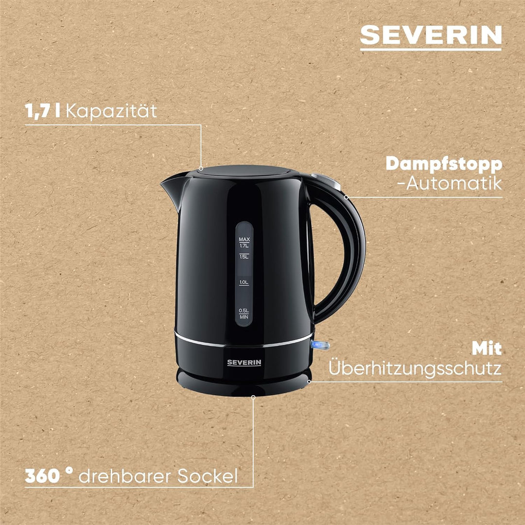 SEVERIN Wasserkocher 1,7 l, leistungsstarker und kompakter Wasserkocher in hochwertigem Design, elek