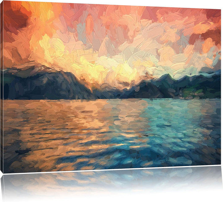 Pixxprint eine schöne Landschaft im Norden Kunst Pinsel Effekt, Format: 100x70 auf Leinwand, XXL rie