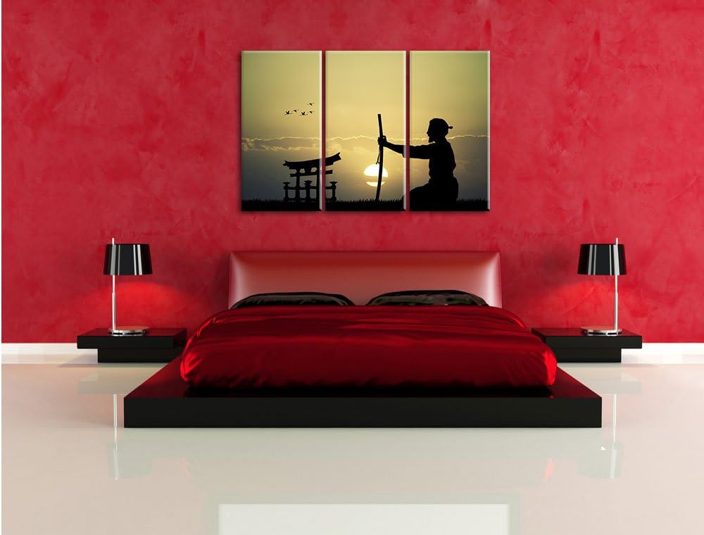 Pixxprint Samurai-Meister vor Horizont als Leinwandbild/Grösse: 3Teilig / Wandbild/Kunstdruck/fertig