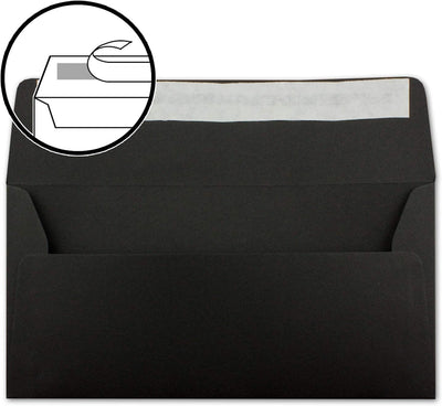 200x Kraftpapier Umschläge DIN Lang - Schwarz ÖKO - Haftklebung 11 x 22 cm - 120 g/m² breite Lasche