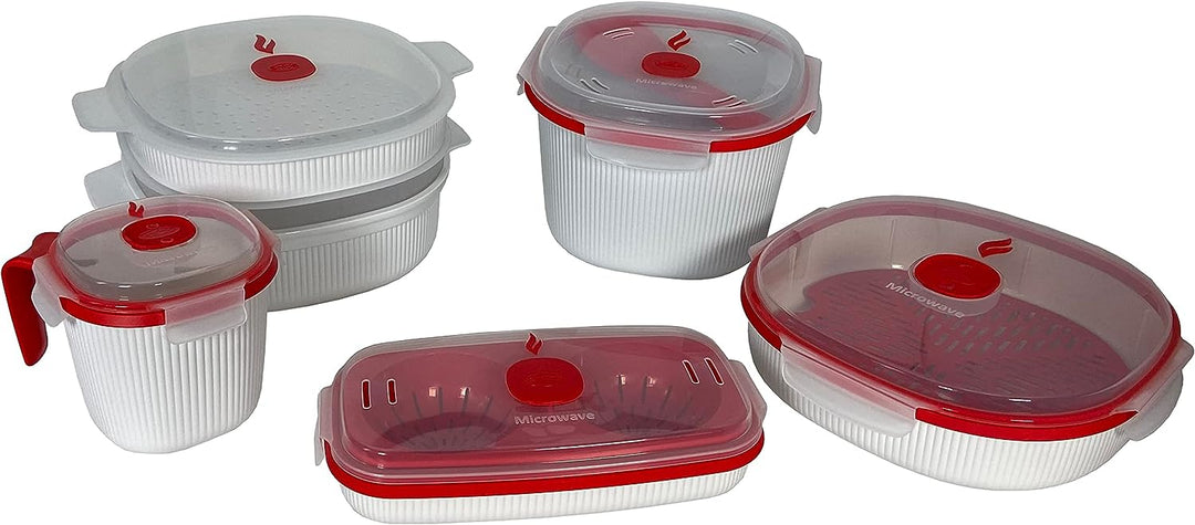 Snips | Set 5-teilig Mikrowellenbehälter | Dampfgarer 4 L, Dampfgarer 2 L, Reiskocher, Eier- und Ome