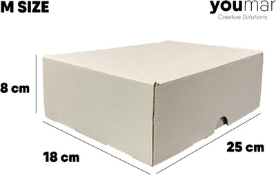 Youmar Solutions – Packung mit 25 Schachteln aus Karton (Grösse M), Weiss M (25x18x8cm), M (25x18x8c