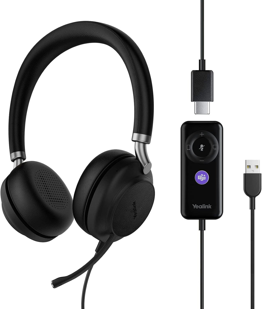 Yealink USB Headset UH38,Microsoft Teams Zertifizierte Stereo Kopfhörer mit Noise Cancelling Mikrofo