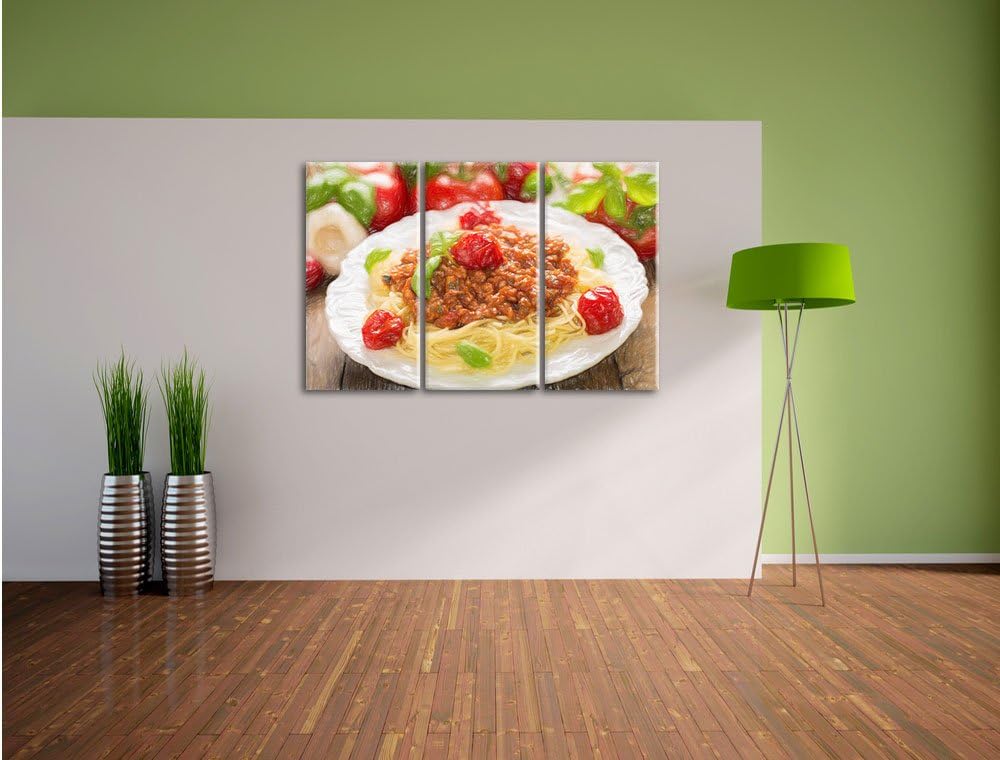 Pixxprint Spaghetti Bolognese auf dem Teller als Leinwandbild/Grösse: 3 Teilig (120x80) cm/Wandbild/