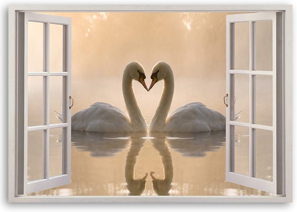 Feeby Leinwand Bilder - Fensterblick Natur- 120x80 cm- Deko Wohnzimmer - Wandbilder Schlafzimmer - D