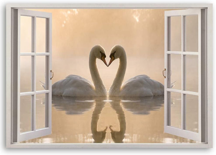 Feeby Leinwand Bilder - Fensterblick Natur- 120x80 cm- Deko Wohnzimmer - Wandbilder Schlafzimmer - D