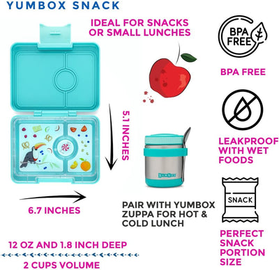 yumbox Snack S Lunchbox (Misty Aqua) - kleine Brotdose mit 3 Fächern | Kinder Bento Box für Kinderga