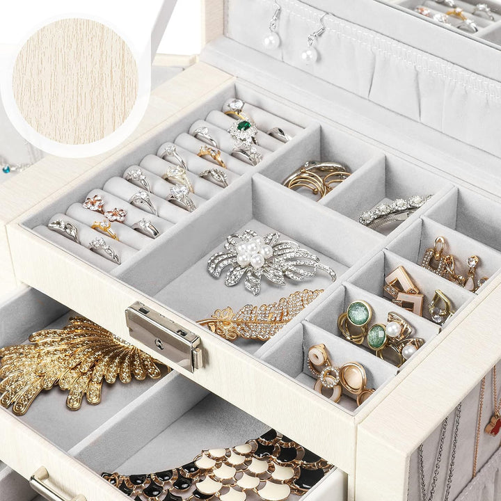 Yorbay Schmuckkästchen, abschliessbar mit Spiegel, 3 Schubladen und herausnehmbarer Mini-Box, Seelux