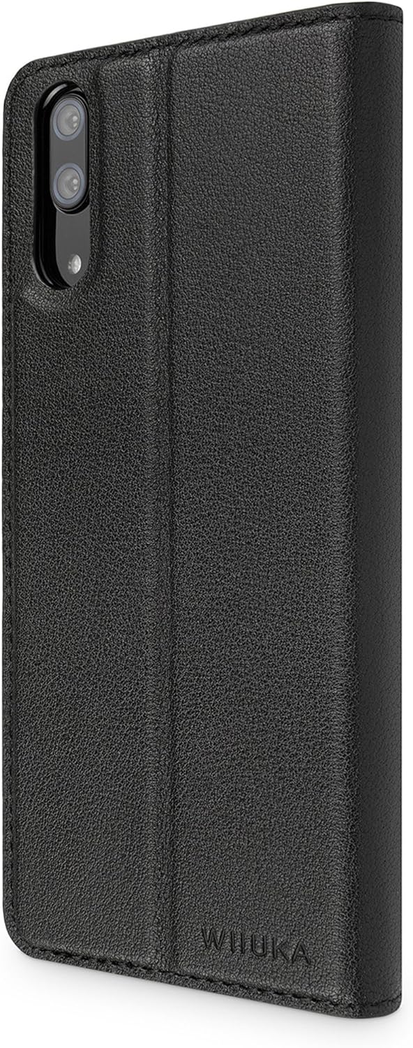 WIIUKA Echt Ledertasche -TRAVEL- für Huawei P20 mit Kartenfach, extra Dünn, Tasche Schwarz Premium D