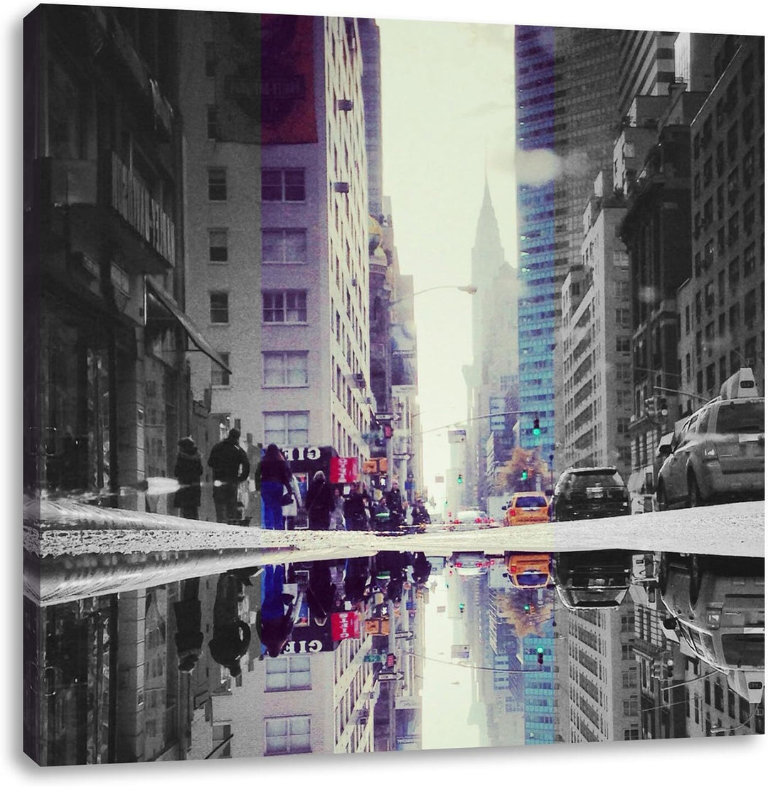 Pixxprint Times Square in New York schwarz/weiss, Format: 70x70 auf Leinwand, 70x70