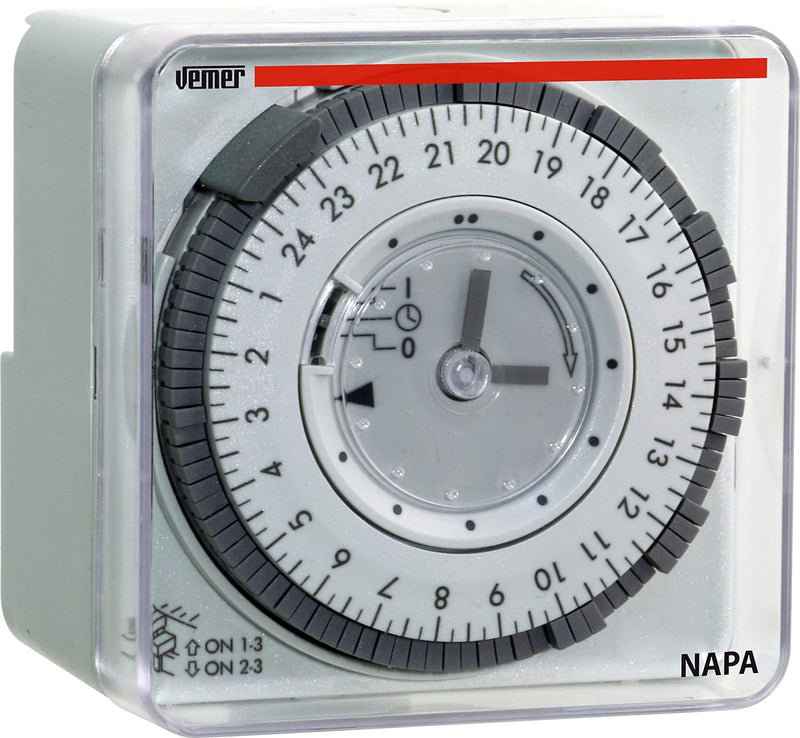VEMER VP884100 NAPA D Elektromechanisch Zeitschaltuhr mit Steckreitern mit Tagesprogrammierung, Scha