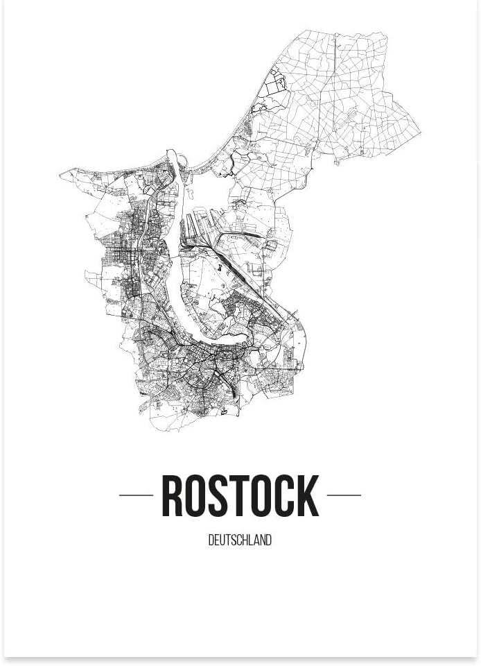JUNIWORDS Stadtposter, Rostock, Wähle eine Grösse, 40 x 60 cm, Poster, Schrift B, Weiss 40 x 60 cm S