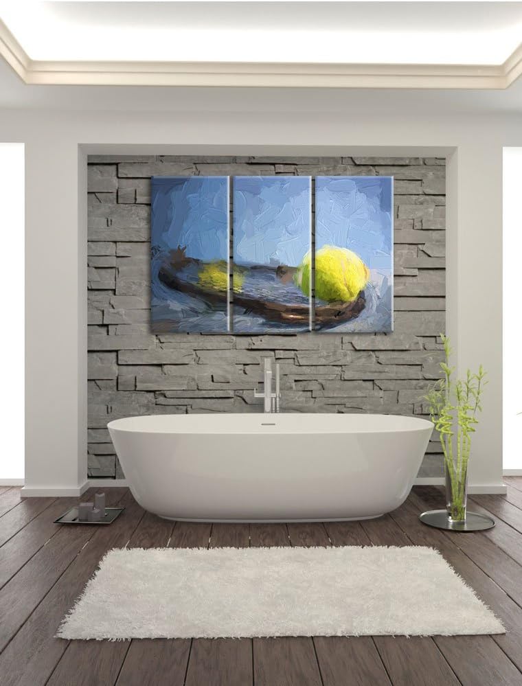 Pixxprint Tennischläger mit Bällen als Leinwandbild/Grösse: 3 Teilig (120x80) cm/Wandbild/Kunstdruck