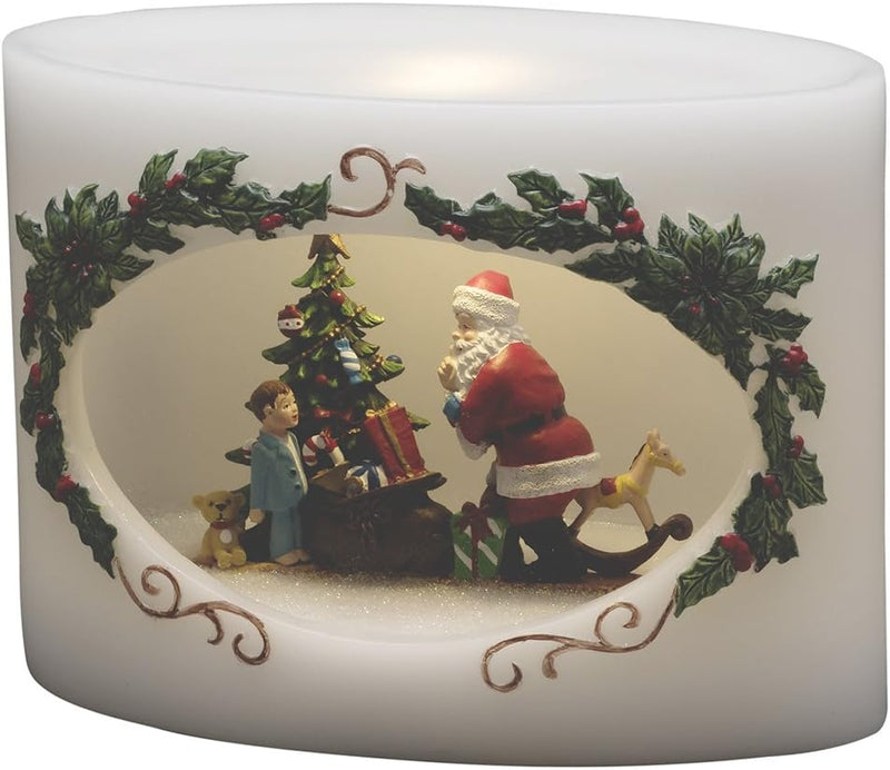 Konstsmide LED Echtwachskerze Weihnachtsmann mit Kind, weiss, mit 5h Timer, weisse Diode, batteriebe
