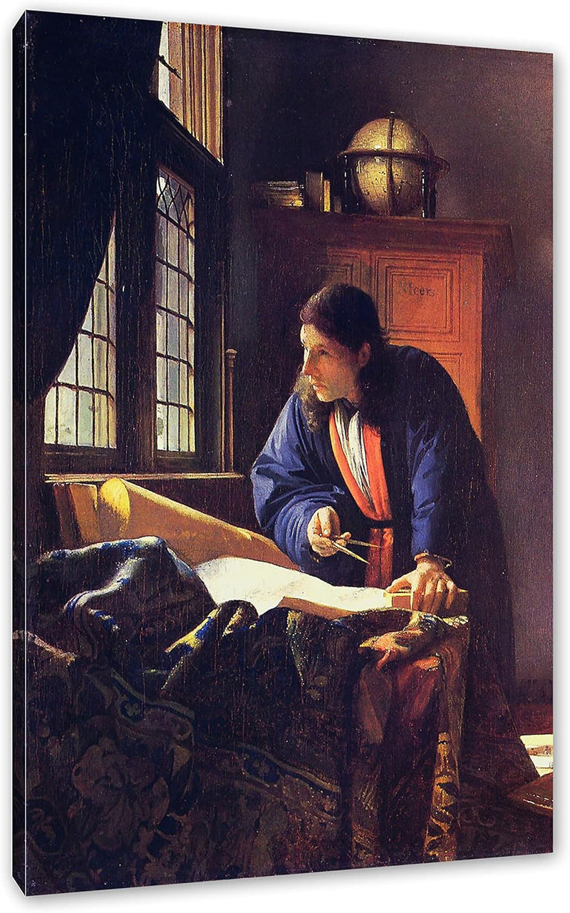 Johannes Vermeer - Der Geograph als Leinwandbild / Grösse: 100x70 cm / Wandbild / Kunstdruck / ferti