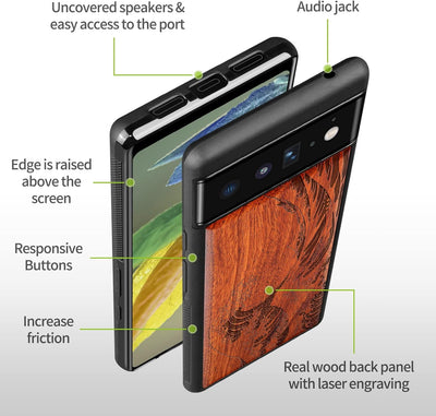 Carveit Handyhülle für Google Pixel 6 Case [Holz und TPU Silikon Hybrid hülle] Stossfeste Stossstang