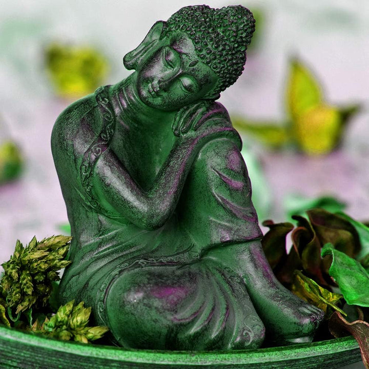 Feeby Bild auf Leinwand Buddha 5 Teilig Modern Blumen Blätter Meditation grün 150x100 cm Leinwandbil