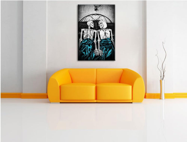 Horror Paar im heimischen Schlafzimmer schwarz/weiss Format: 100x70 auf Leinwand, XXL riesige Bilder