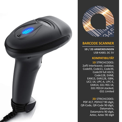 CSL - QR Barcode Scanner - kabelgebunden - automatisches präzises Scannen - 2D Single und Multi Scan