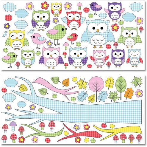 Wandkings Eulen und Vögelchen Wandsticker Megapack Set, 104 Aufkleber, Gesamtfläche 260 x 70 cm