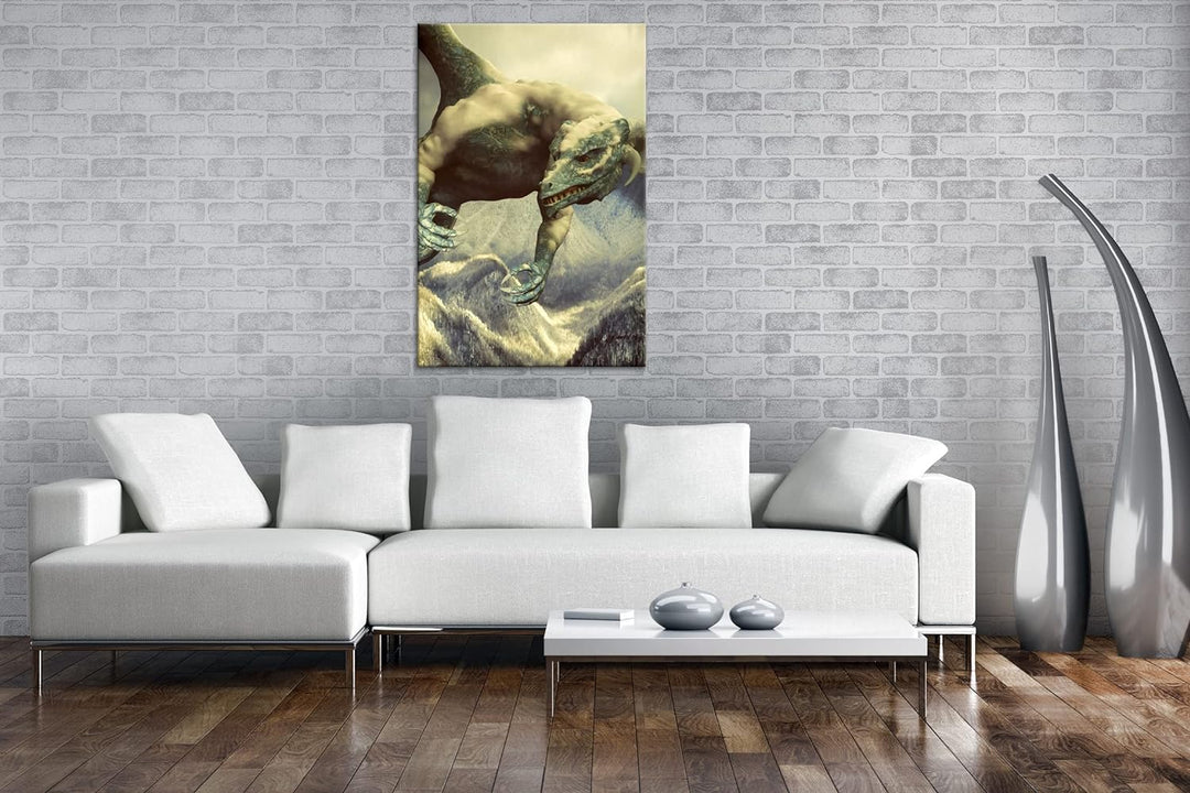 deyoli gigantischer Drache Format: 100x70 als Leinwand, Motiv fertig gerahmt auf Echtholzrahmen, Hoc