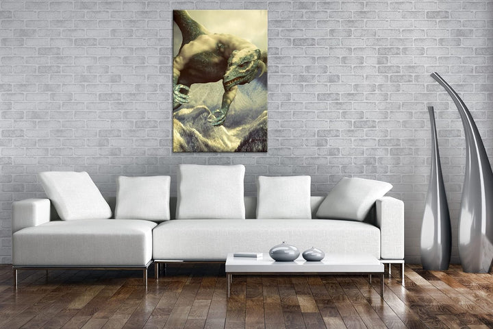 deyoli gigantischer Drache Format: 100x70 als Leinwand, Motiv fertig gerahmt auf Echtholzrahmen, Hoc