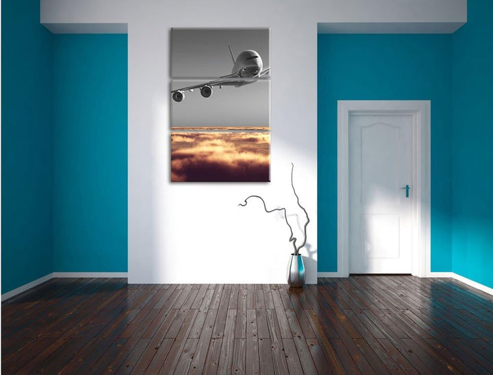 Pixxprint Flugzeug über Wolkenmeer 3-Teiler Leinwandbild 120x80 Bild auf Leinwand