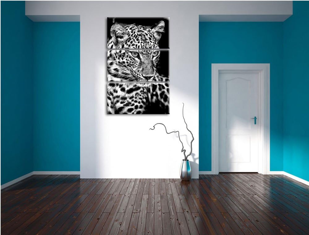 Pixxprint Leopard mit blauen Augen als Leinwandbild/Grösse: 3 Teilig (120x80) cm/Wandbild/Kunstdruck