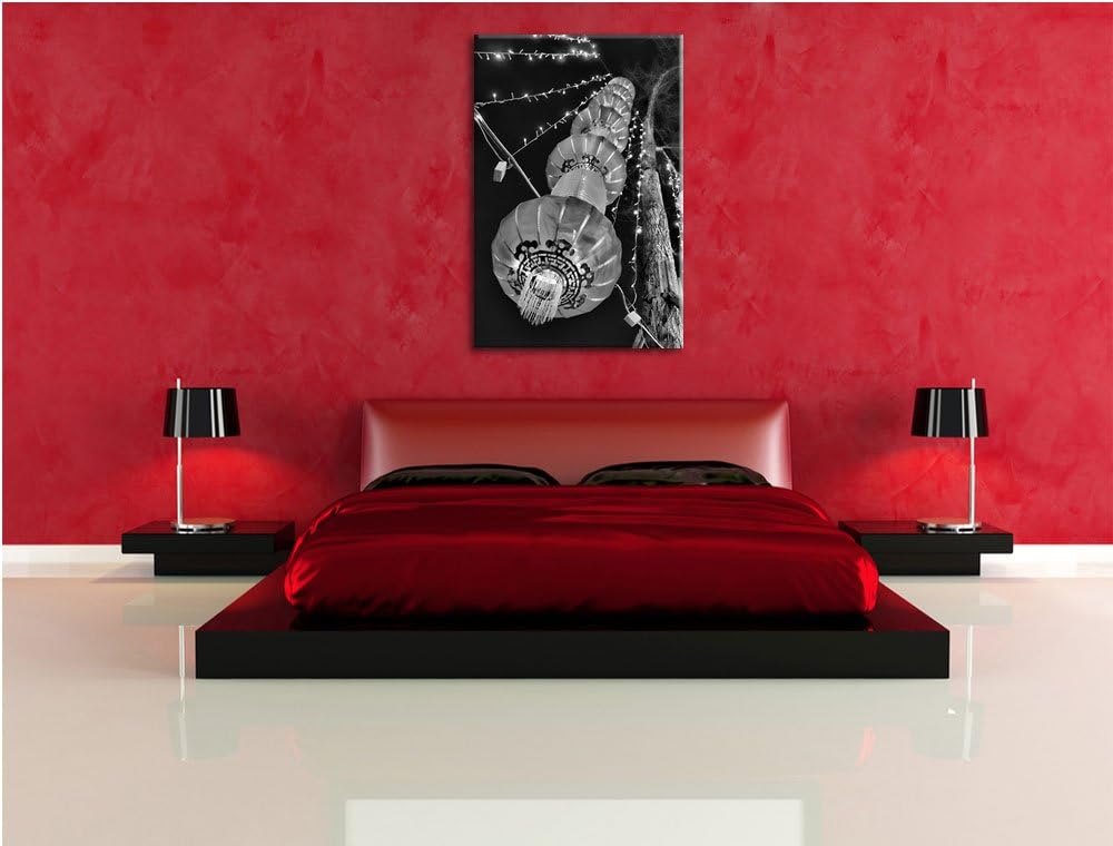 Pixxprint Monocrome, traditionelle chinesische Lampions, Format: 100x70 auf Leinwand, 100x70