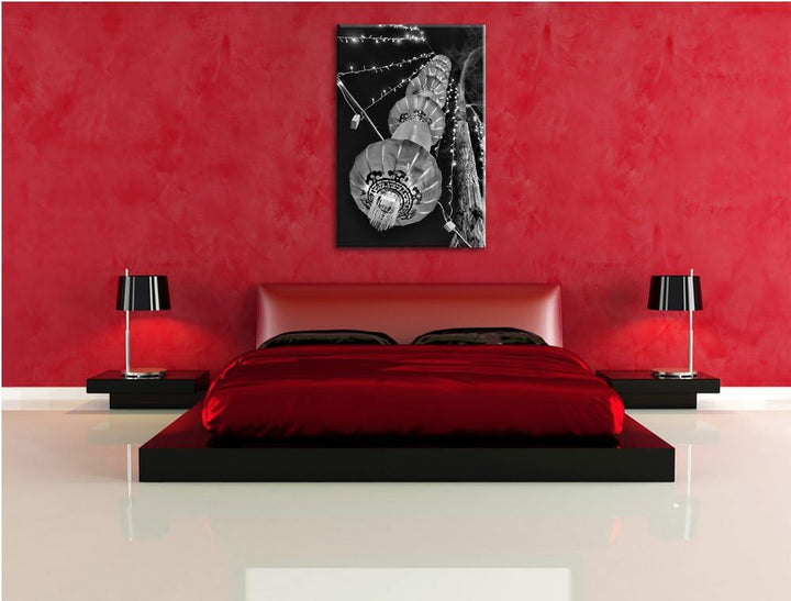 Pixxprint Monocrome, traditionelle chinesische Lampions, Format: 100x70 auf Leinwand, 100x70