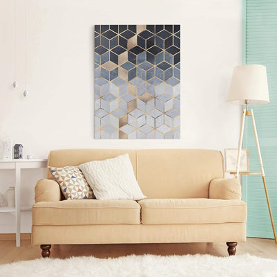 Leinwandbild Blau Weiss goldene Geometrie Bild auf Leinwand 100x75 cm 100cm x 75cm, 100cm x 75cm