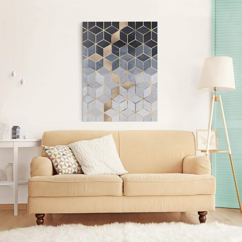 Leinwandbild Blau Weiss goldene Geometrie Bild auf Leinwand 100x75 cm 100cm x 75cm, 100cm x 75cm