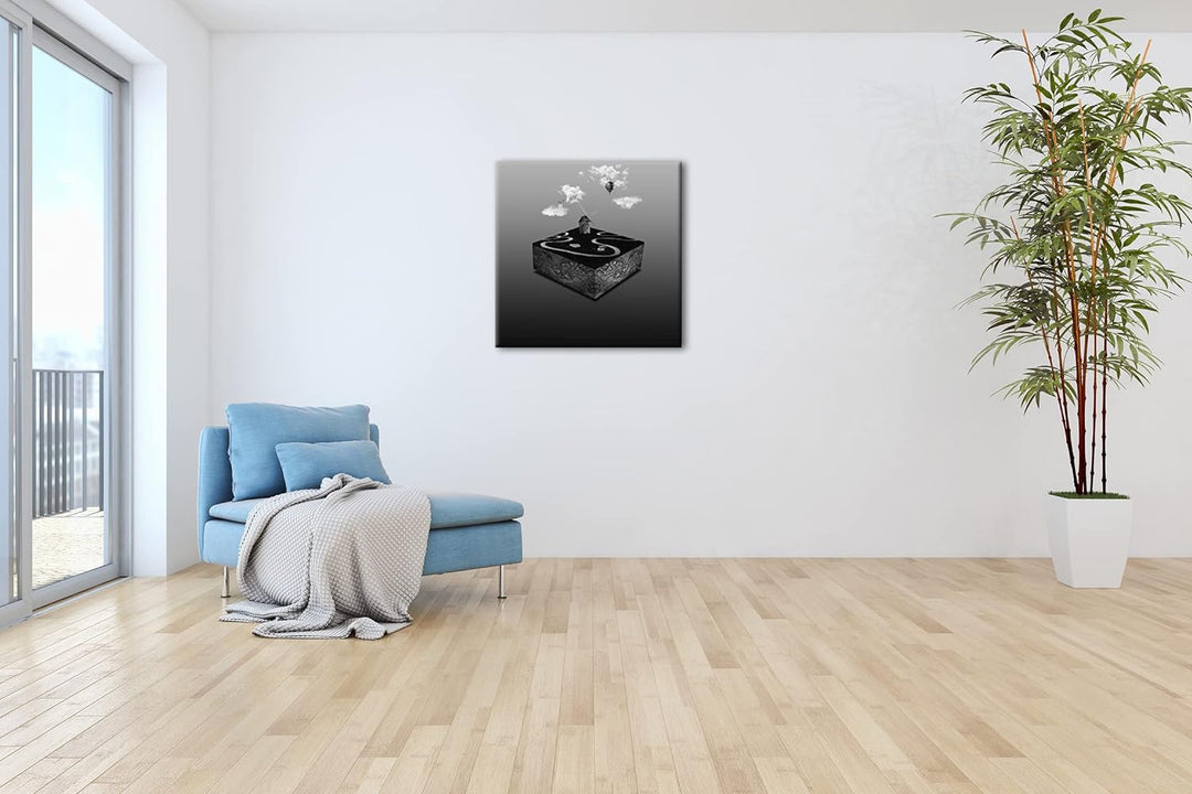 Block Windmühle Format: 70x70 Effekt: Schwarz&Weiss als Leinwandbild, Motiv fertig gerahmt auf Echth
