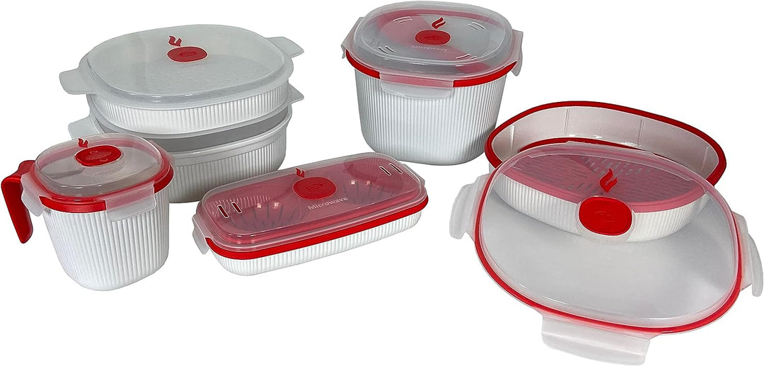 Snips | Set 5-teilig Mikrowellenbehälter | Dampfgarer 4 L, Dampfgarer 2 L, Reiskocher, Eier- und Ome