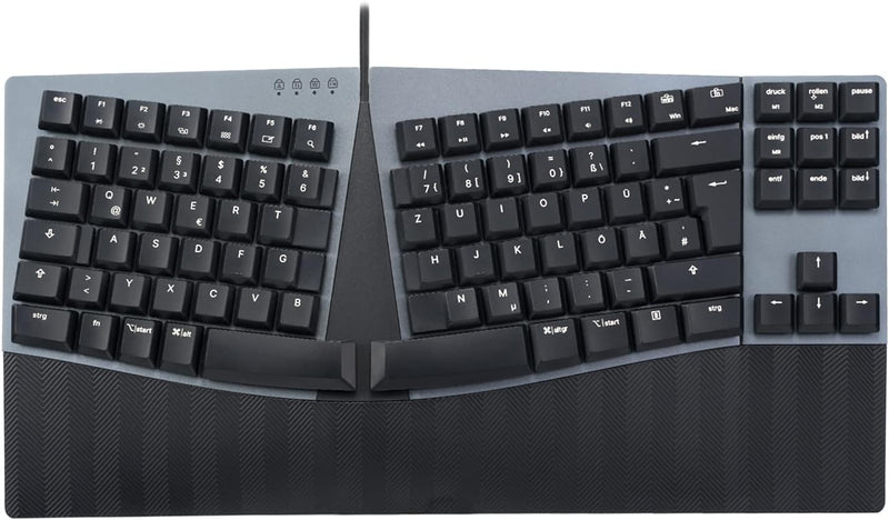 Perixx PERIBOARD-335BL DE, Kabelgebundene ergonomische mechanische Tastatur – Low-Profile Blue Click