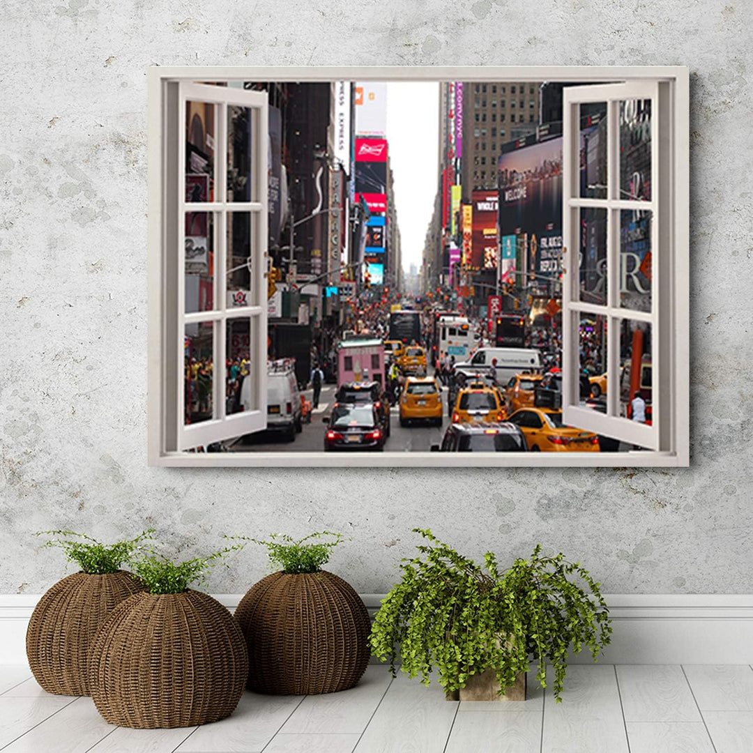 Feeby Wandbild New York Druckbild Leinwandbild Fenster-Illusion mehrfarbig 90x60 cm Leinwandbild 90x