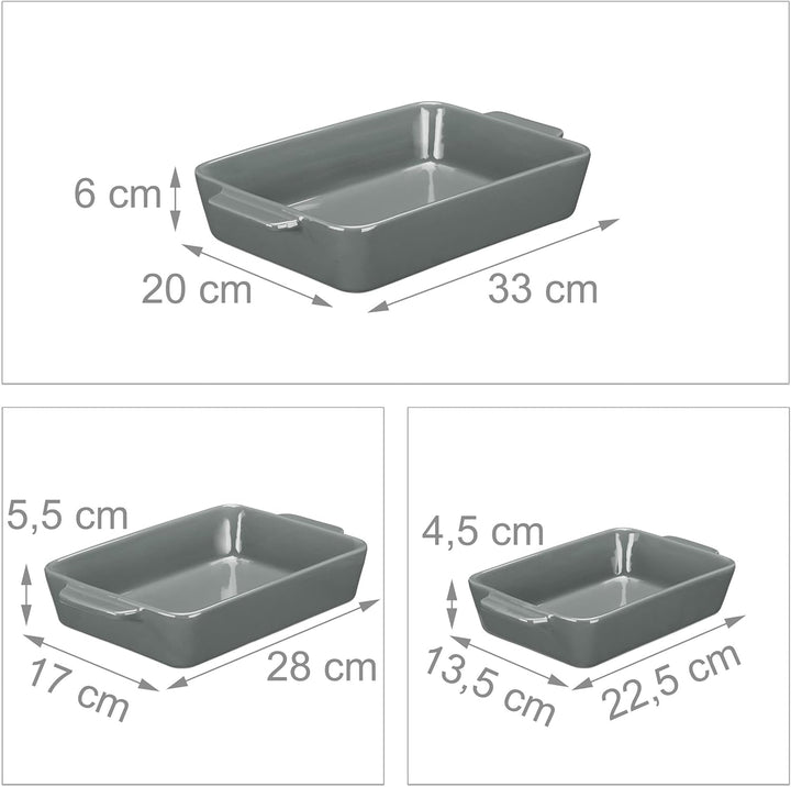 Relaxdays Auflaufform Set, Keramik, 3 Grössen, eckig, Ofenform für Lasagne, Gratin, Tiramisu, spülma