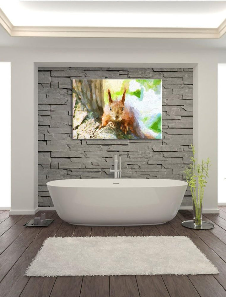 Pixxprint interessantes Eichhörnchen auf dem Baum Kunst Pinsel Effekt, Format: 100x70 auf Leinwand,