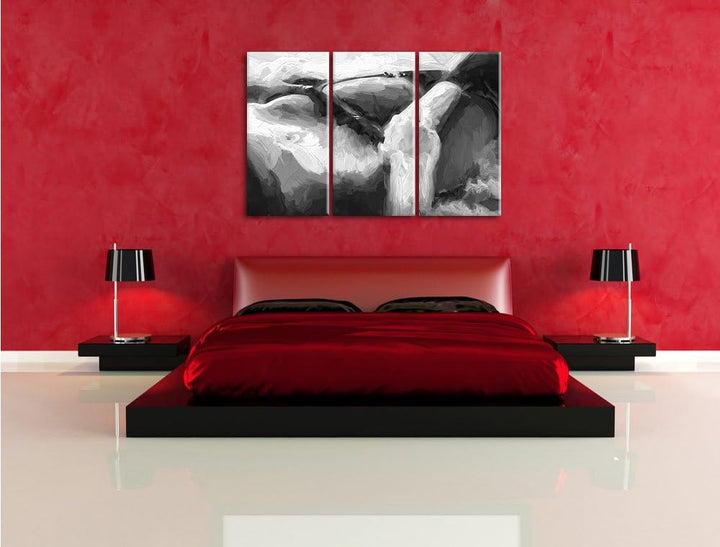 Pixxprint Sexy Frauenkörper mit Dessous Kunst Pinsel Effekt 3-Teiler Leinwandbild 120x80 Bild auf Le