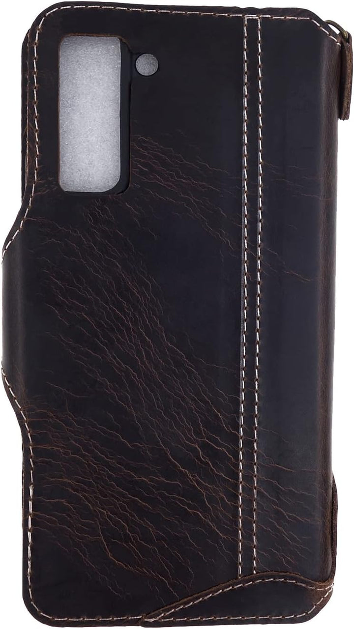 Yogurt Handyhülle für Samsung Galaxy S21 FE 5G, Hülle Echtleder Case Ledertasche Lederhülle für Sams