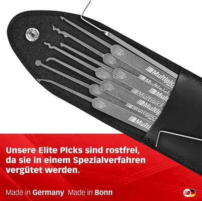 MULTIPICK ELITE 9 Profi Dietrich Set - [9 Teile | 0,6 mm] Made in Germany - Lockpick Tool, Schlösser